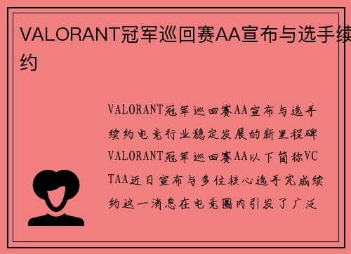 VALORANT冠军巡回赛AA宣布与选手续约