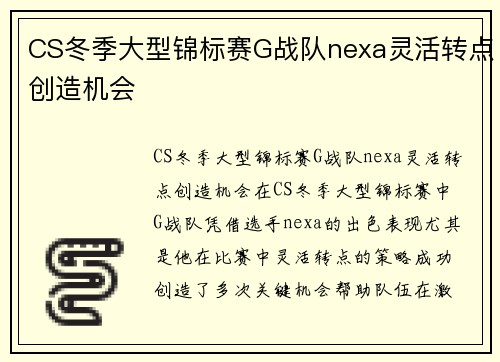 CS冬季大型锦标赛G战队nexa灵活转点创造机会