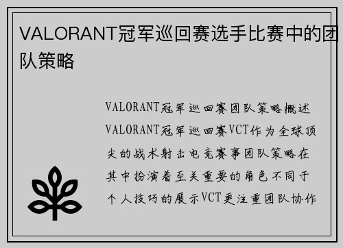 VALORANT冠军巡回赛选手比赛中的团队策略