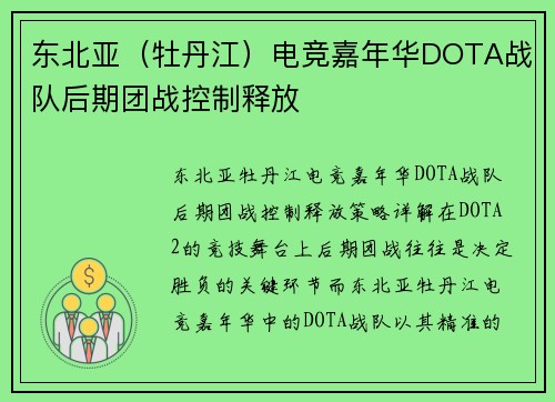 东北亚（牡丹江）电竞嘉年华DOTA战队后期团战控制释放